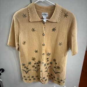 Koret Beige Knit Cardigan with Floral Detail Size Small
